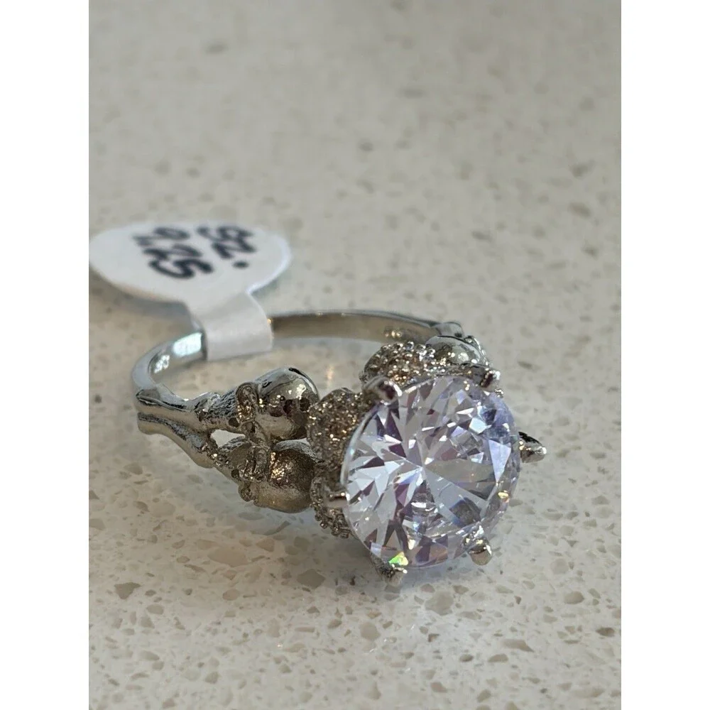Jeulia Skull Ring Size 9.25 Sterling Silver 4ct Moissanite Stone Rare WhimyGoth